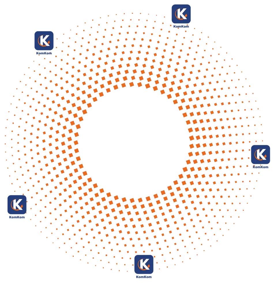 Decorative dot pattern with KomKom logos